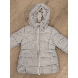 Michael Kors Girls Puffer Jacket 4T Gray Hooded Coat MK Logo